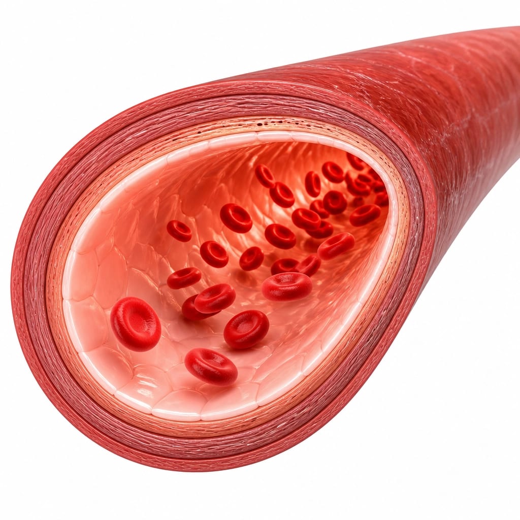 Healthy blood vessel cross-section showing smooth flow
