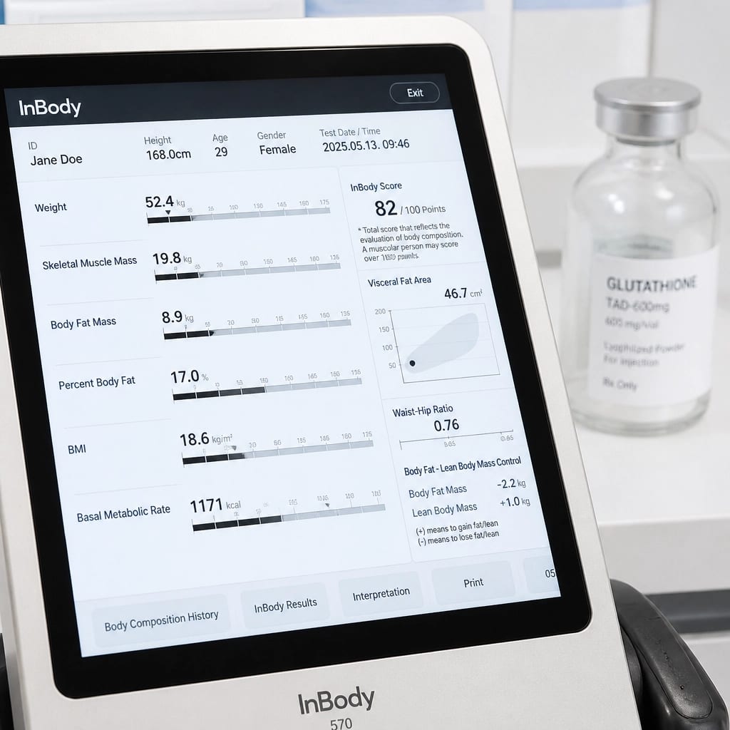 Digital metabolic readout and vial representing biological optimization
