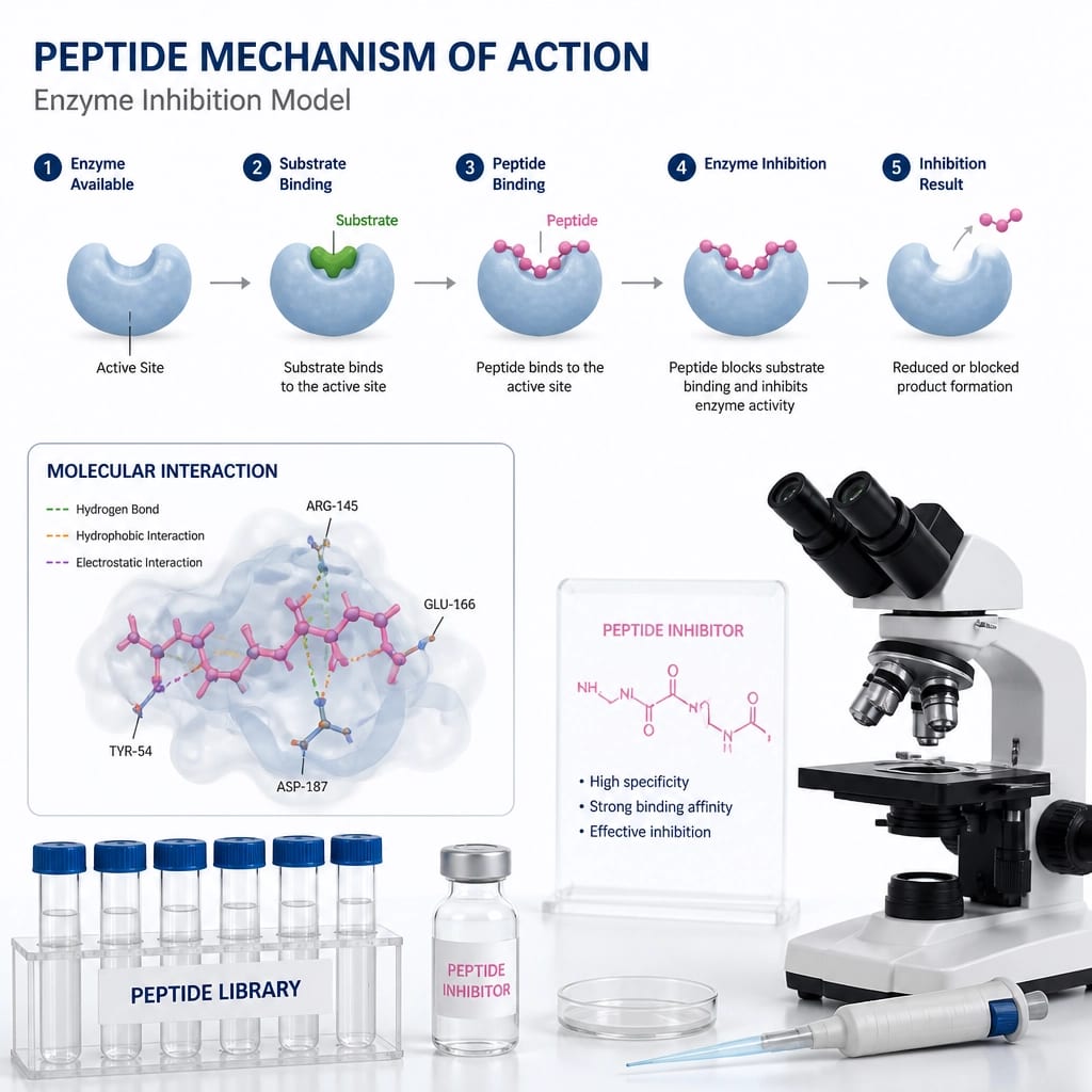 Scientific laboratory setup illustrating peptide mechanism of action