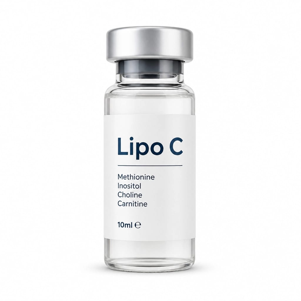 Single vial of Lipo C on a clean white background