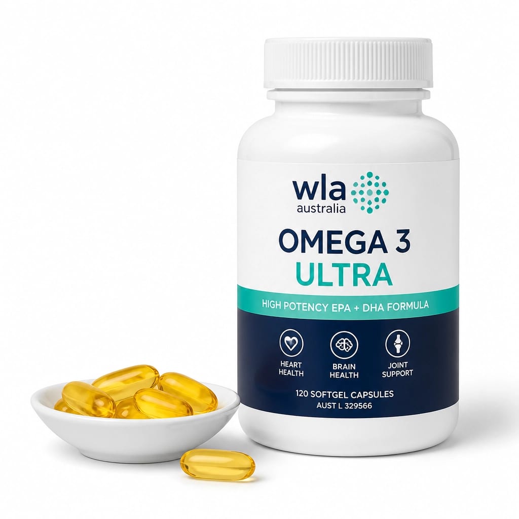 Supplement capsules and bottle on clean white background