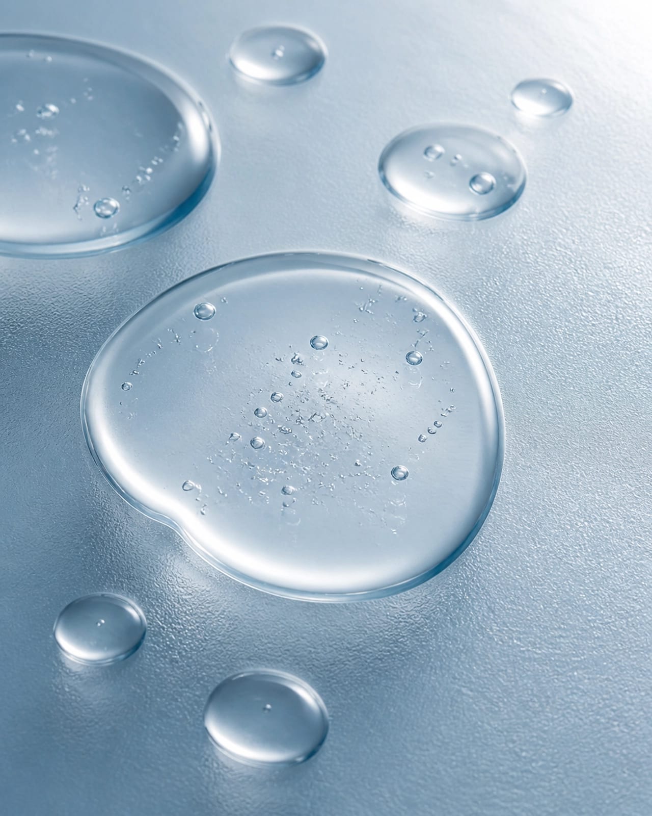 Close-up macro of clear peptide serum texture