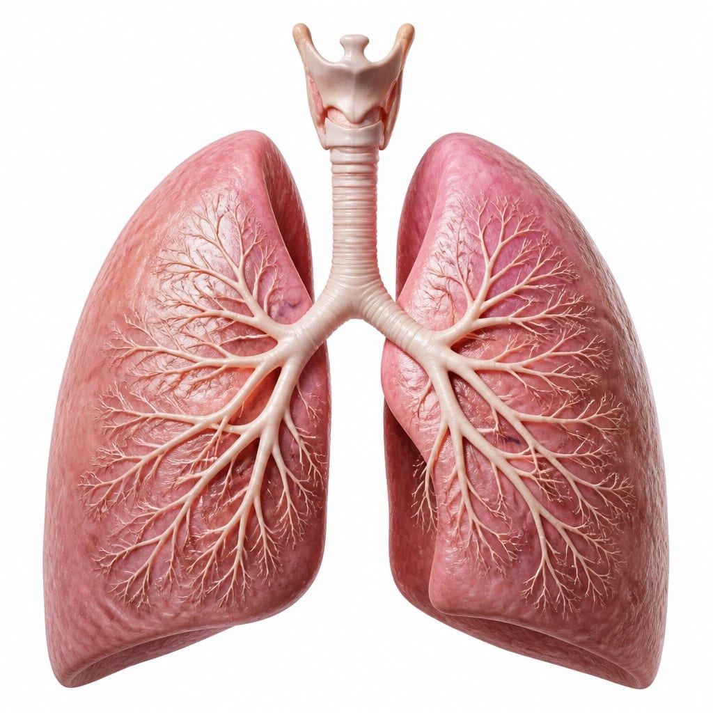A high-definition, realistic anatomical rendering of human lungs and the bronchial tree.
