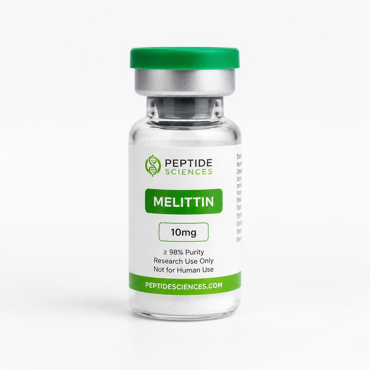Sterile research peptide vial on laboratory workbench