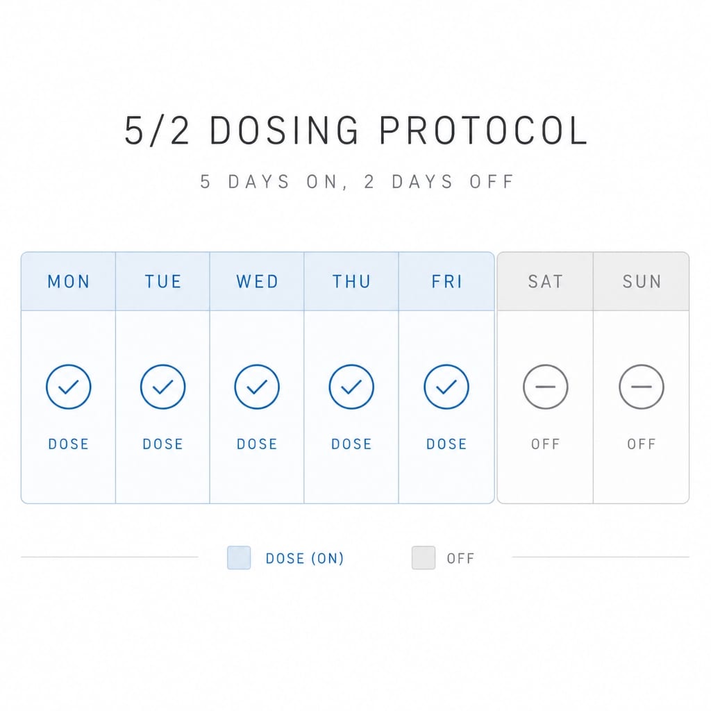 A minimalist calendar showing a 5/2 schedule, with 5 days active and 2 days for recovery.