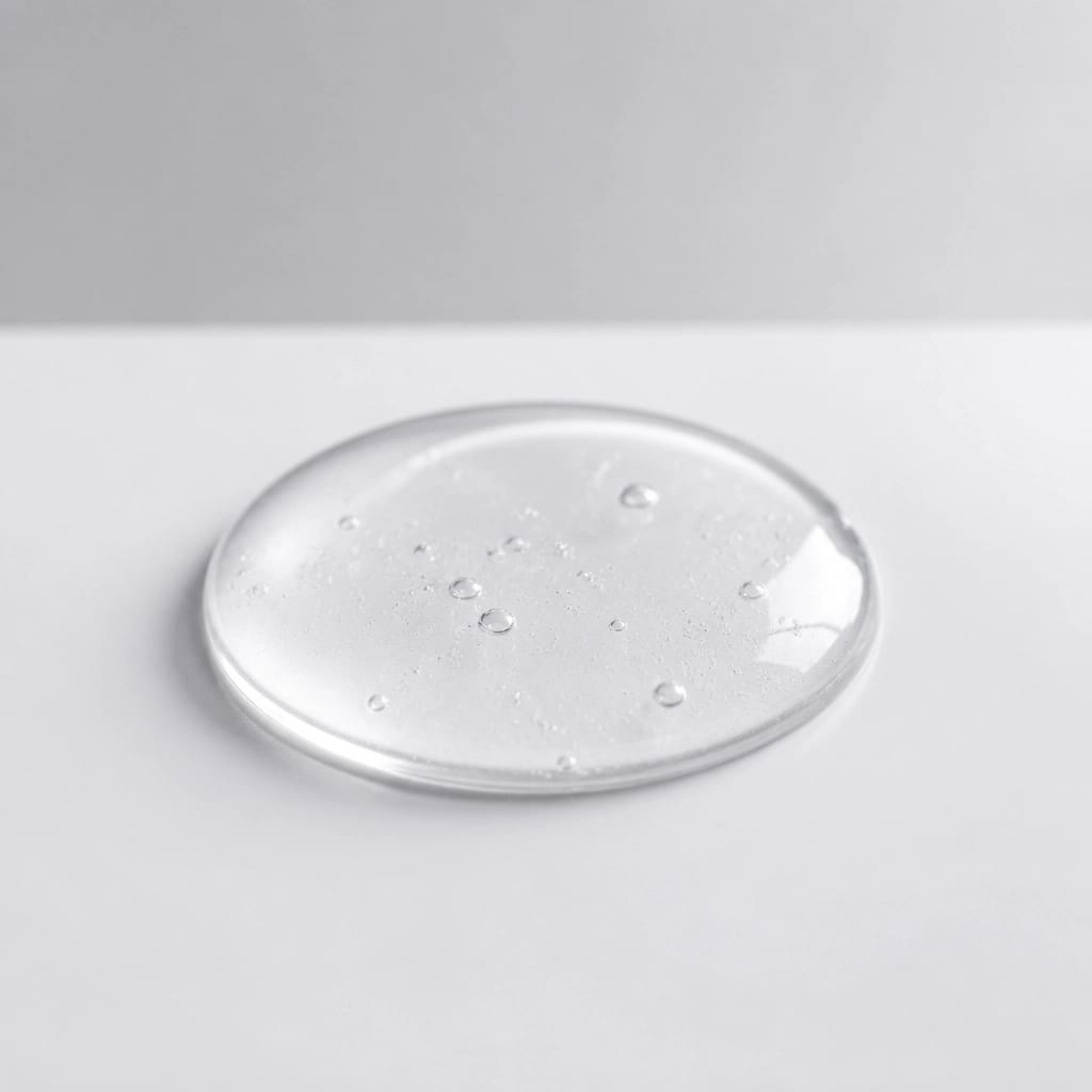 Close-up of a clear peptide serum droplet