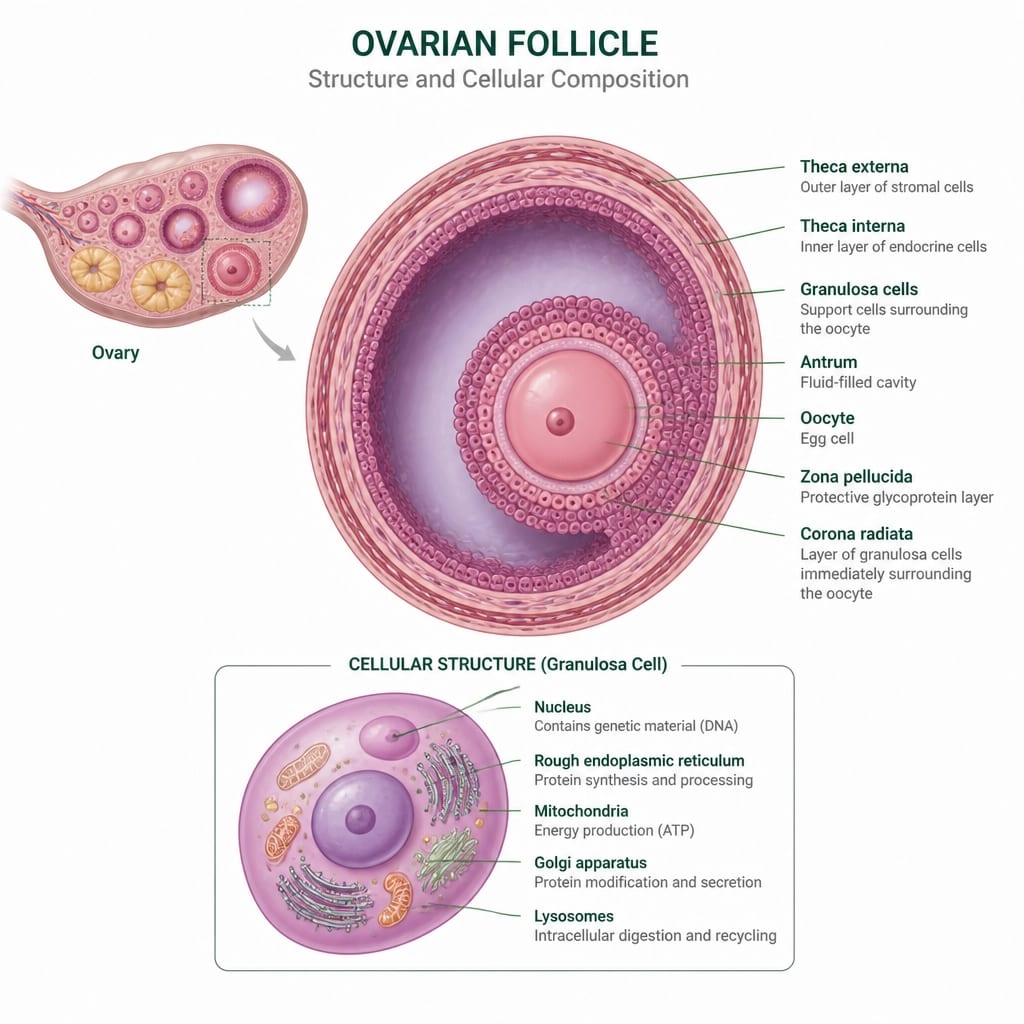 Detailed clinical visualization of ovarian follicle and cellular structure