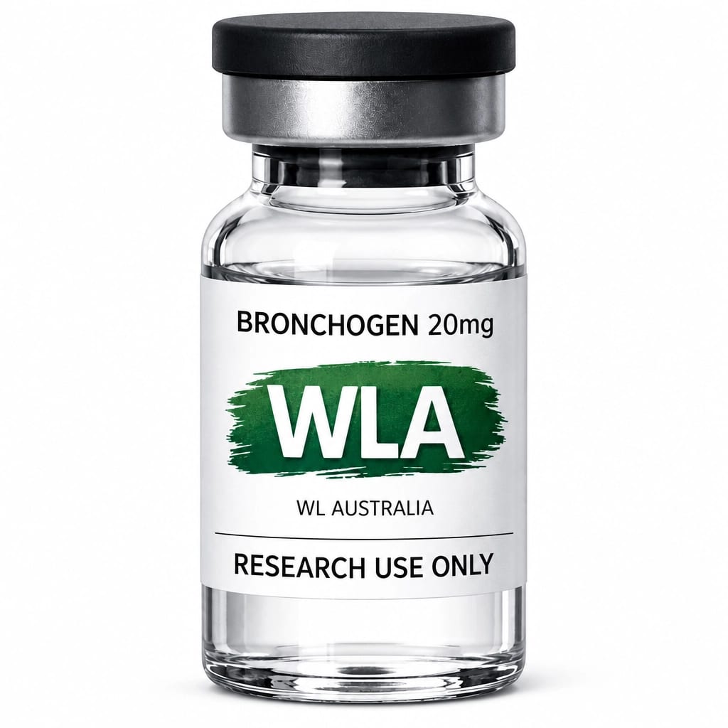 Close-up product photograph of the Bronchogen 20mg research vial