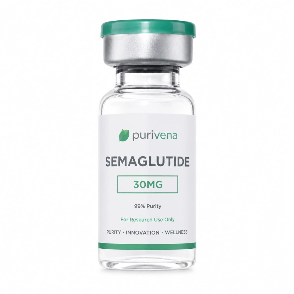 Clinical shot of a 30mg Semaglutide vial