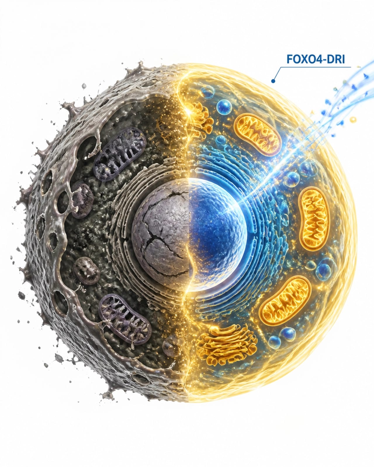 Conceptual rendering of a human cell undergoing rejuvenation