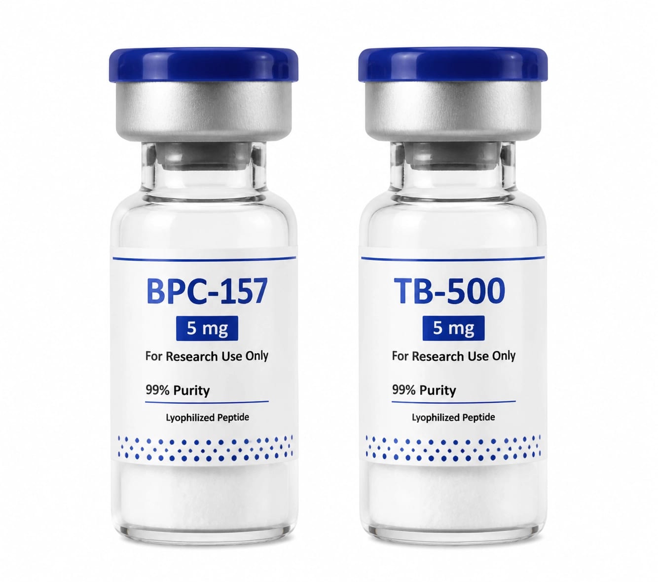 Realistic vials of BPC-157 and TB-500 on a clean white background
