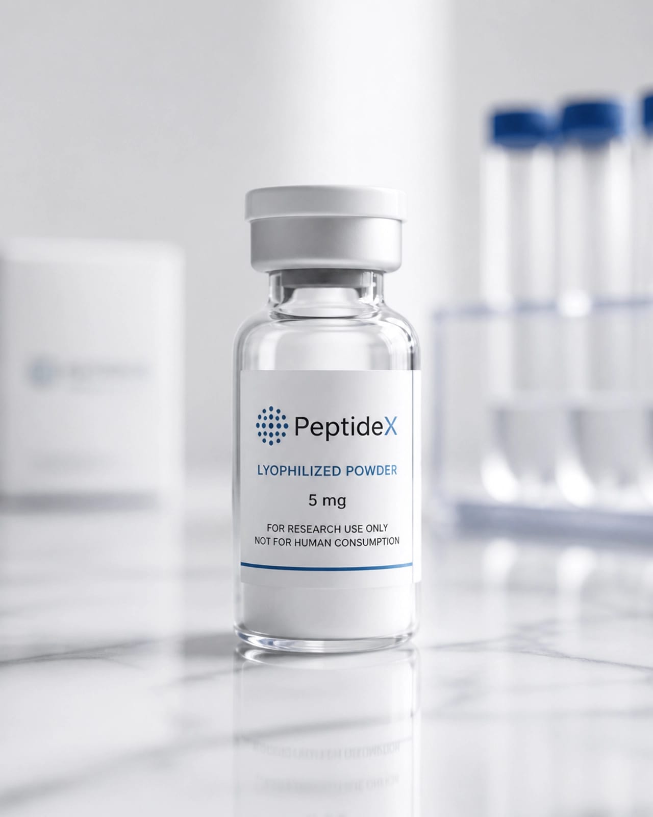 Minimalist shot of a research peptide vial