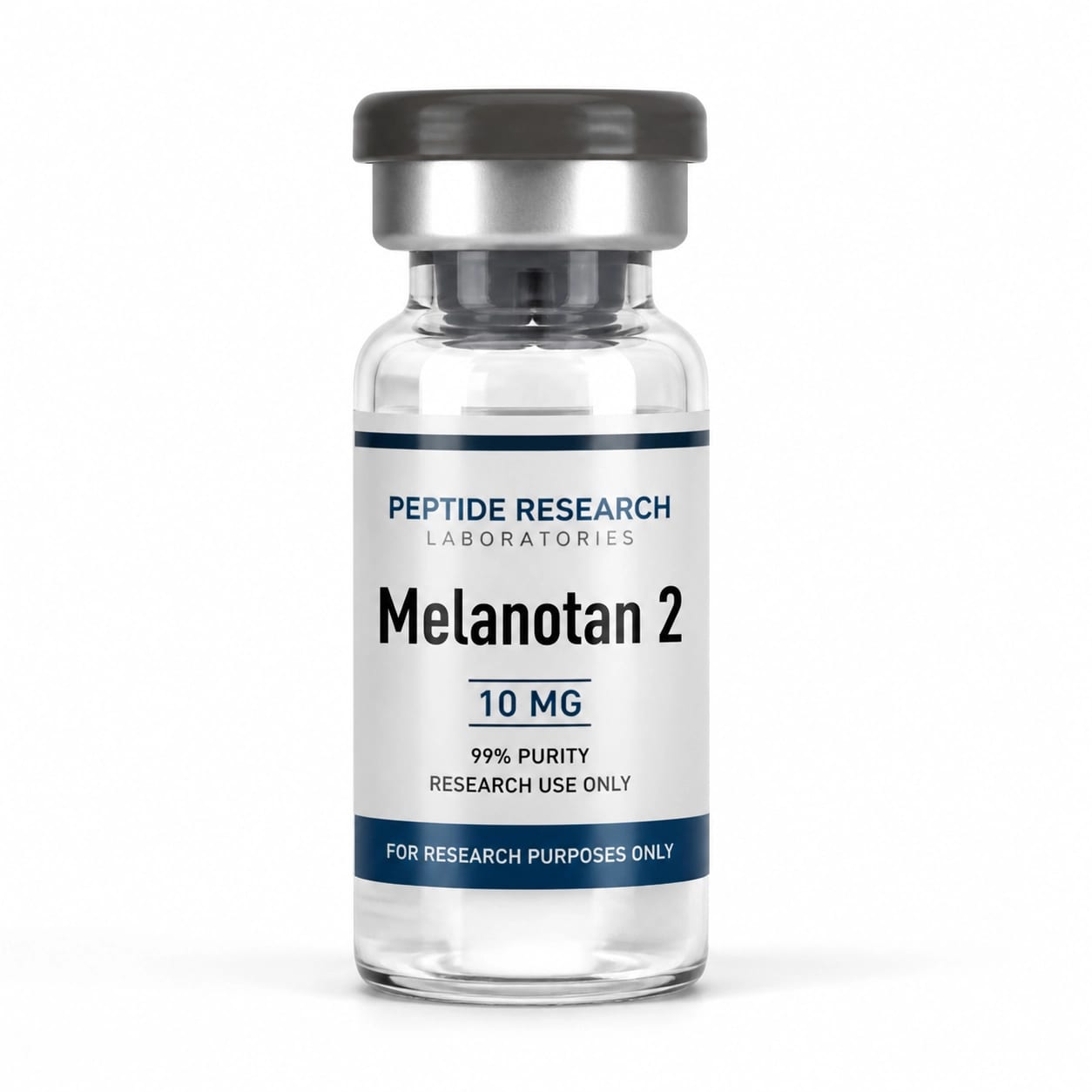 Realistic product photography of a professional glass vial labeled