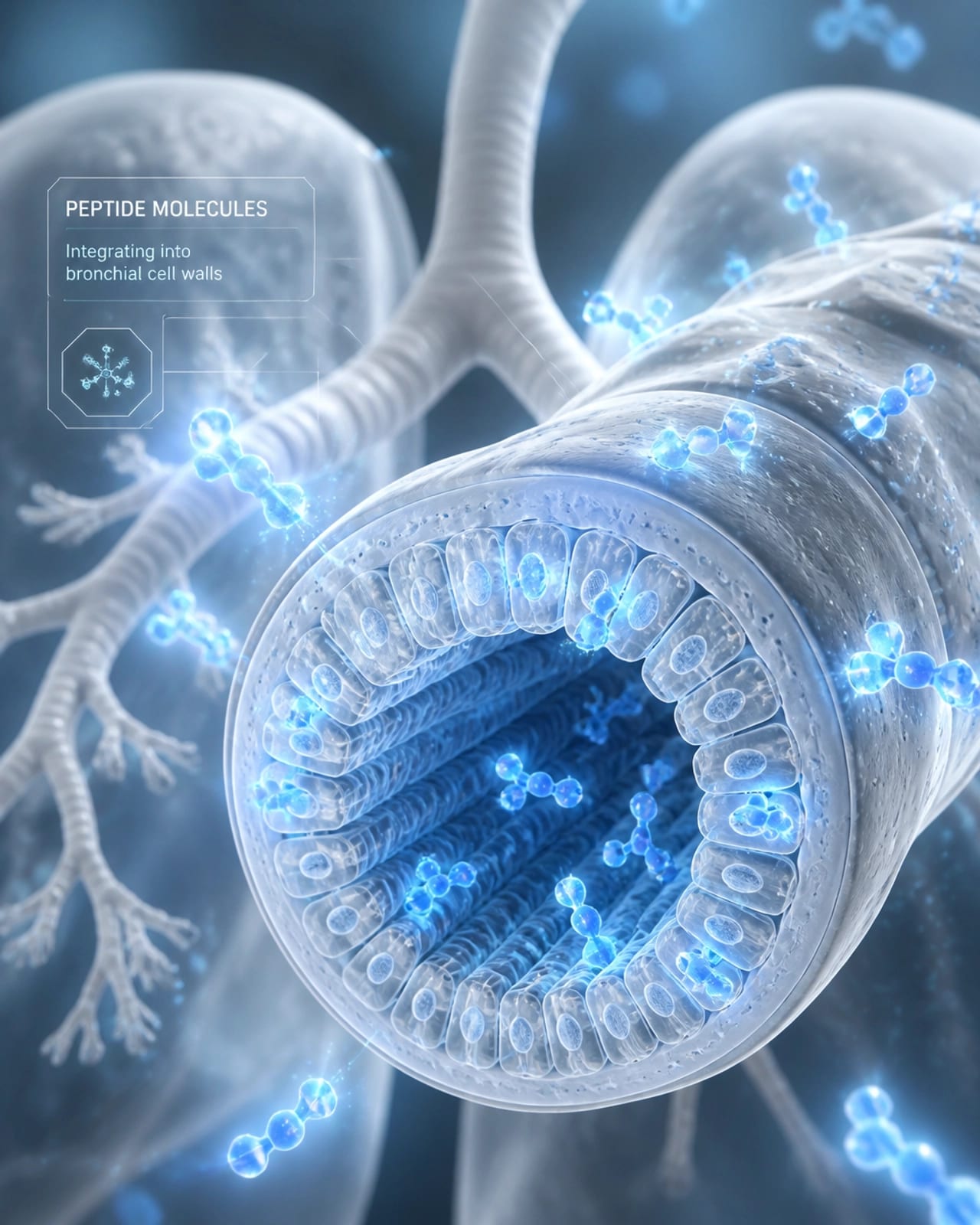 Microscopic peptide interaction with bronchial cells