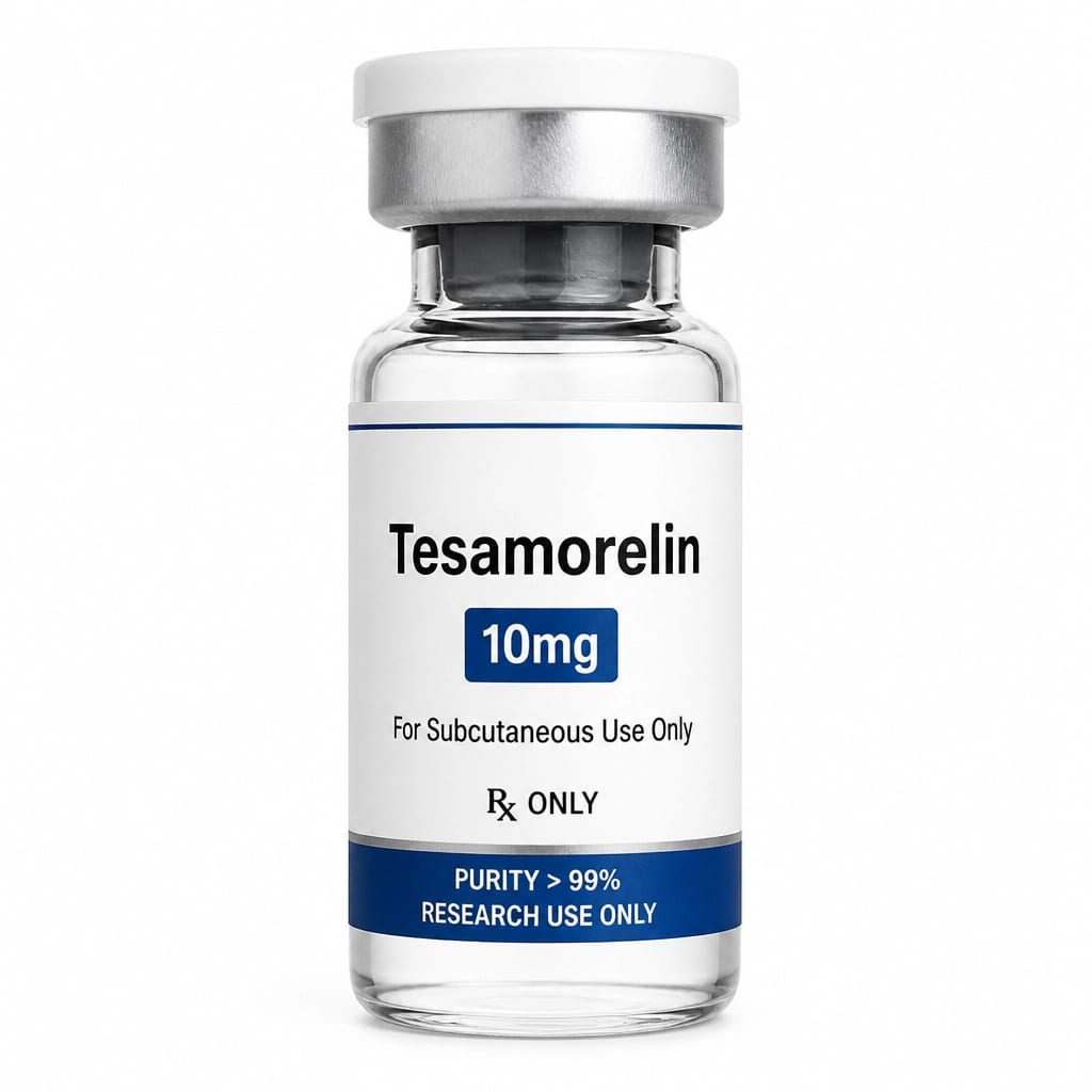 Tesamorelin 10mg vial on white background