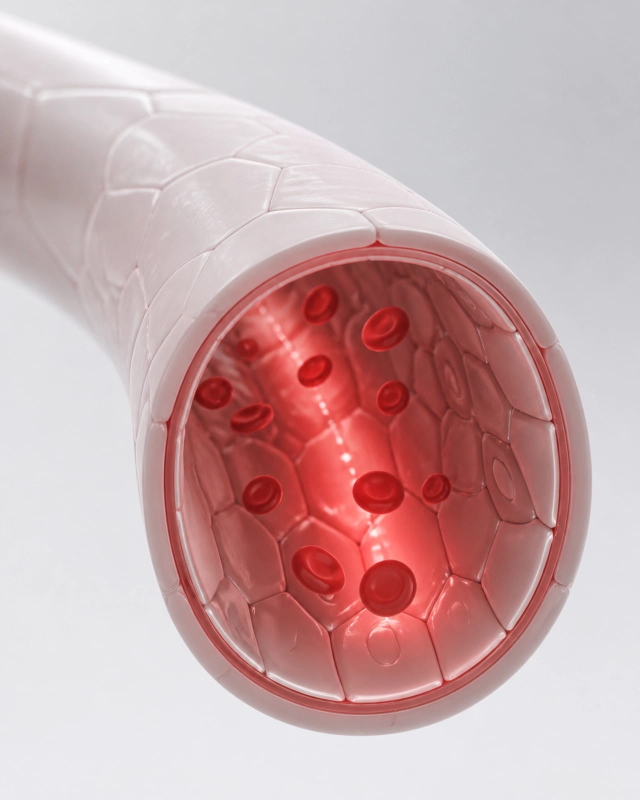 A detailed 3D visualization of a smooth, healthy blood vessel interior.