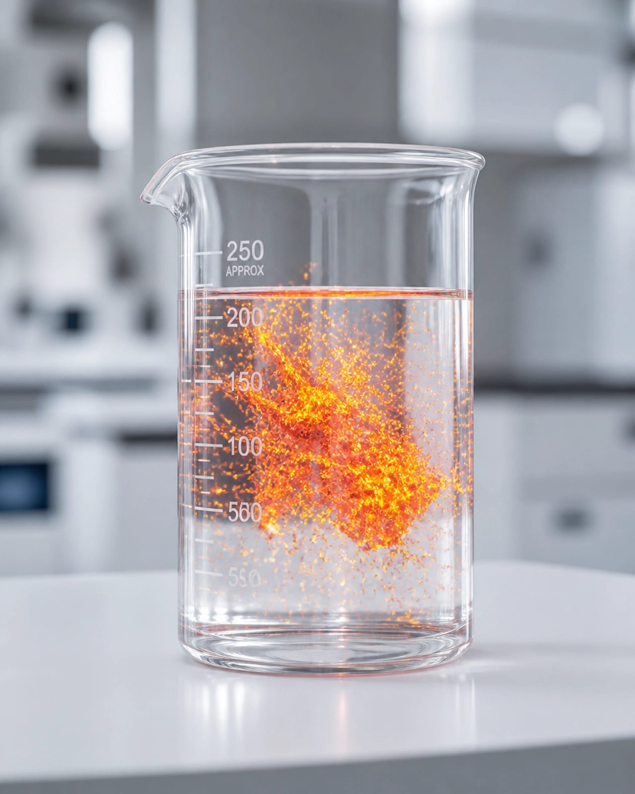 Close-up of a laboratory beaker symbolizing mitochondrial uncoupling and energy production