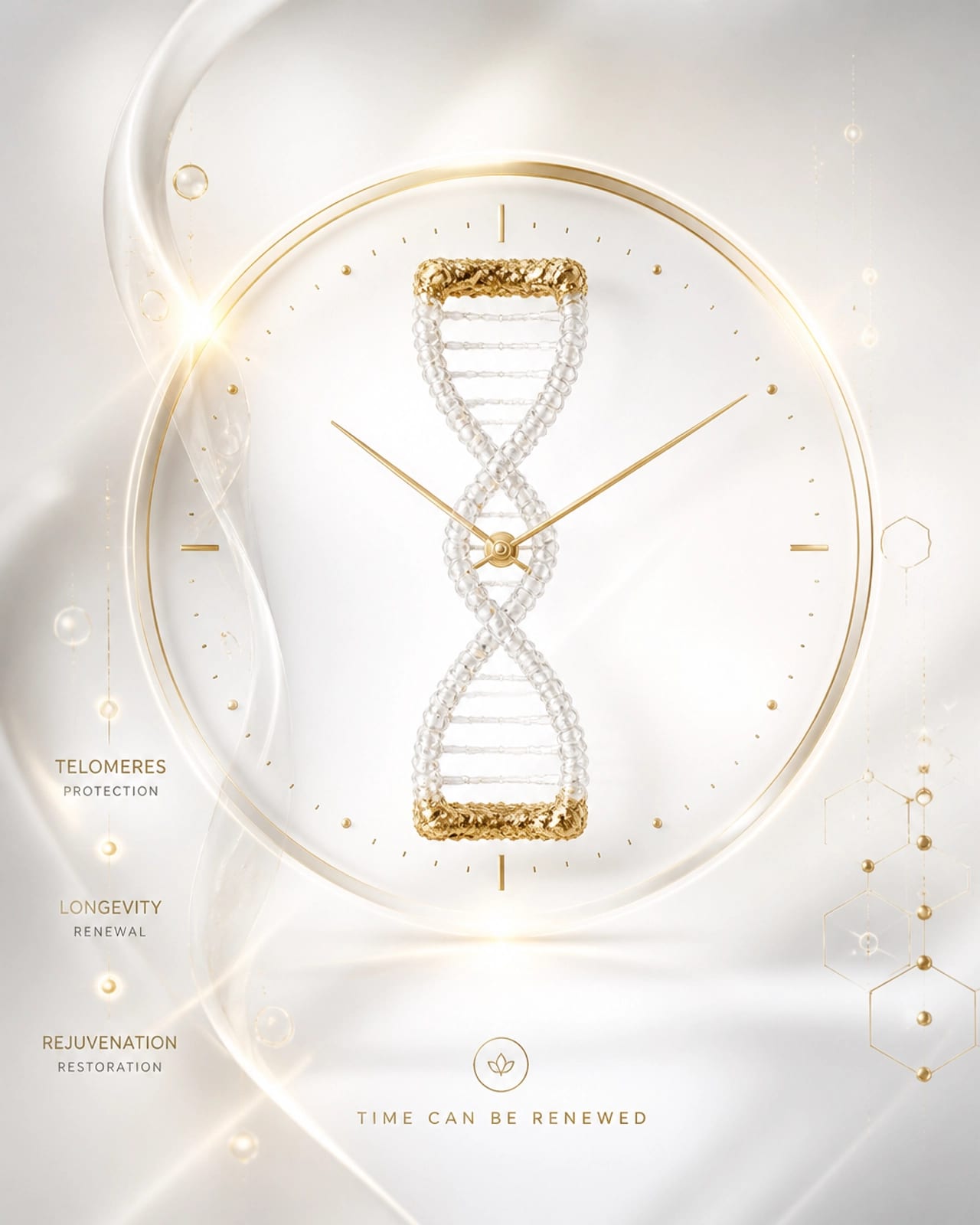 Minimalist abstract DNA telomere rejuvenation representing Epitalon