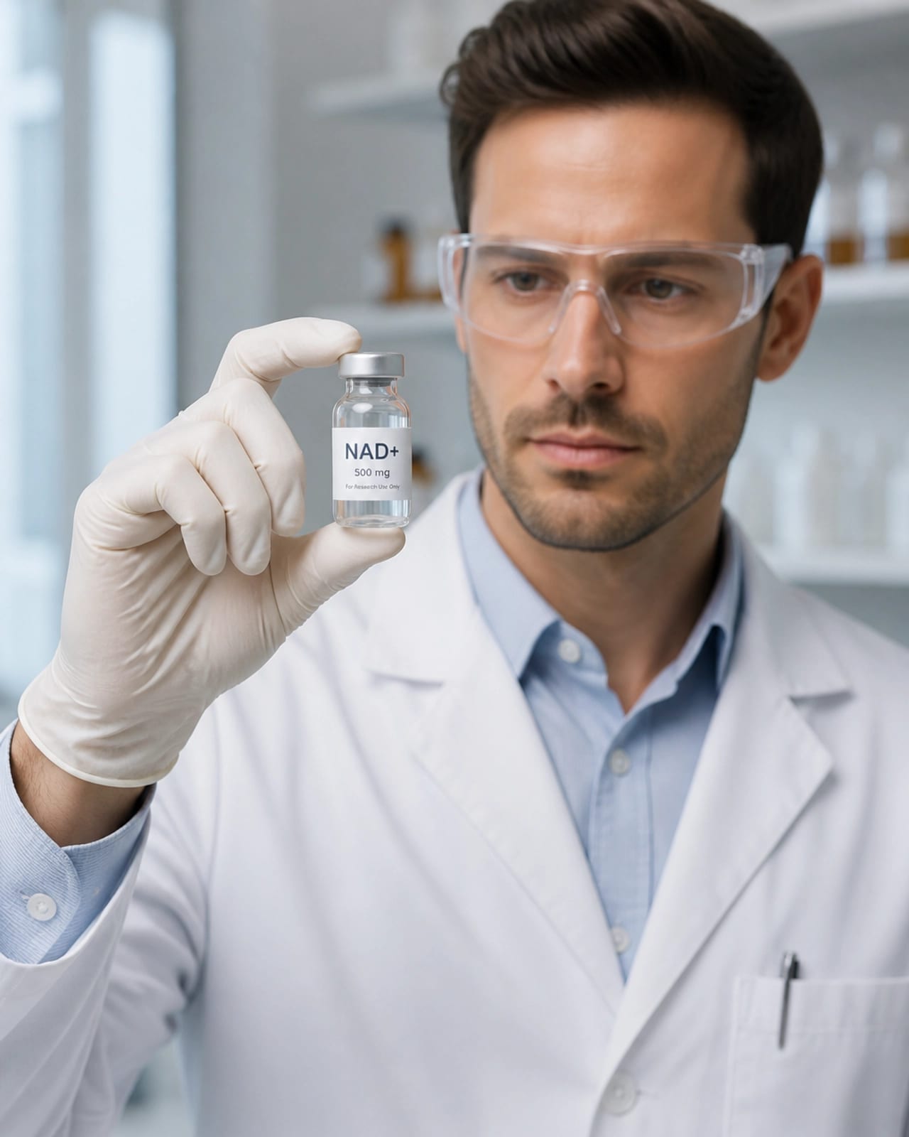 A medical professional holding a vial, symbolizing the precise and professional nature of GHRP-2 and Sermorelin research.