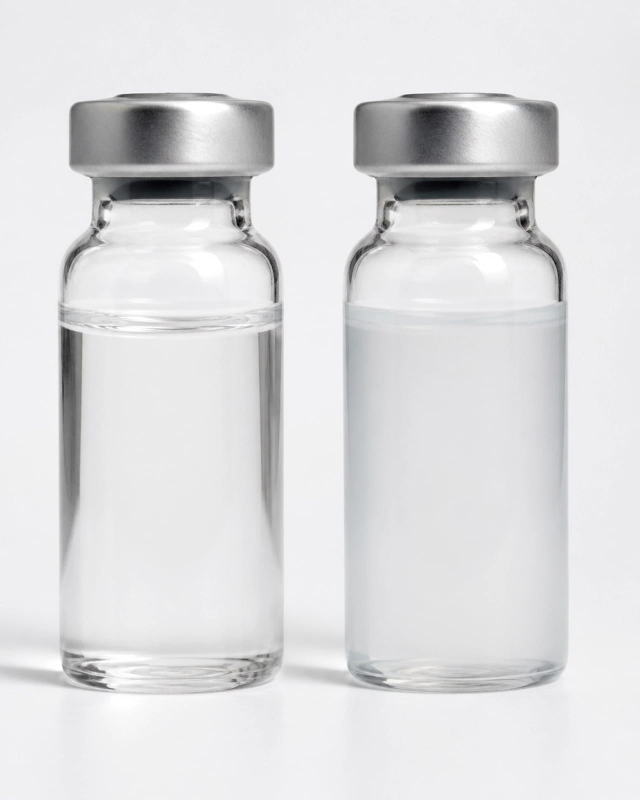A side-by-side comparison of a clear vial representing proper dissolution and a cloudy vial indicating aggregation or temperature shock.