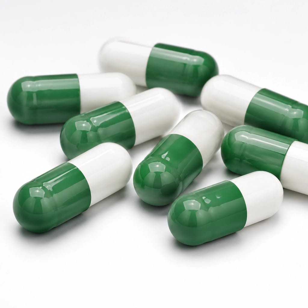 High-quality green and white capsules representing oral GLP-1 delivery