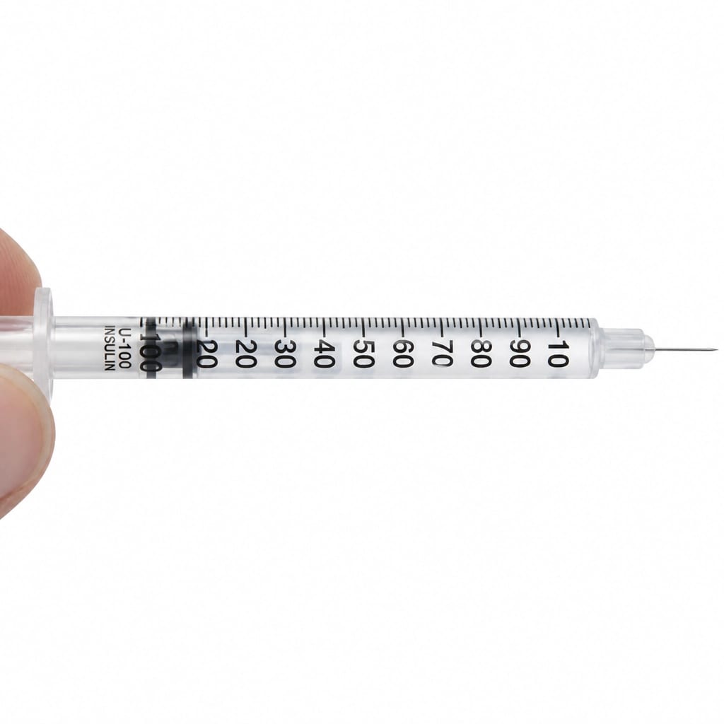 Close-up of U-100 syringe markings showing clear unit increments