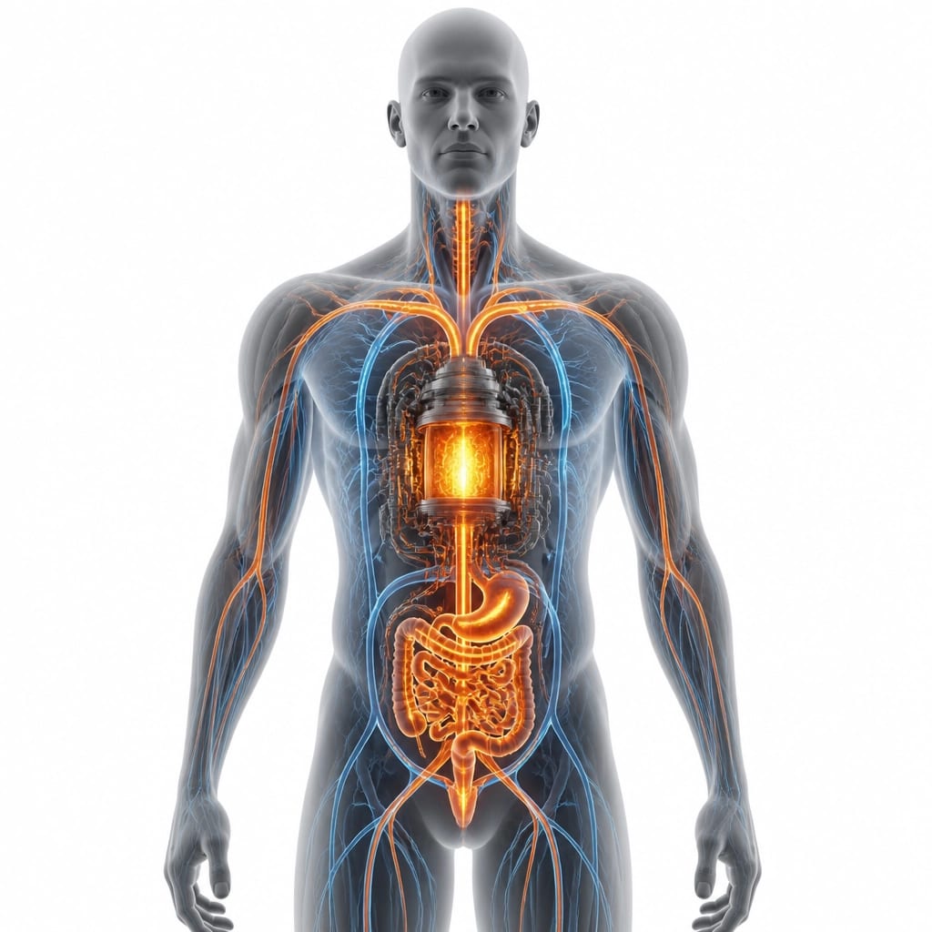 Abstract clinical illustration of the human metabolic engine