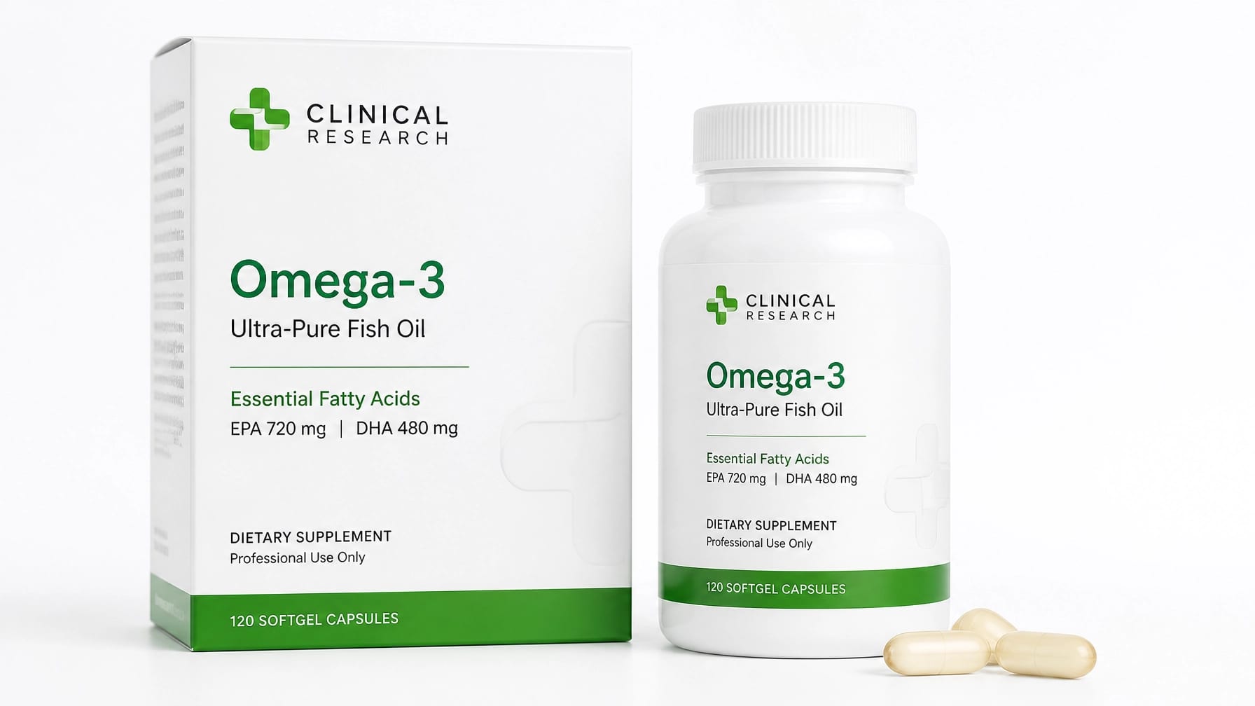 Clinical research supplements on a clean white background