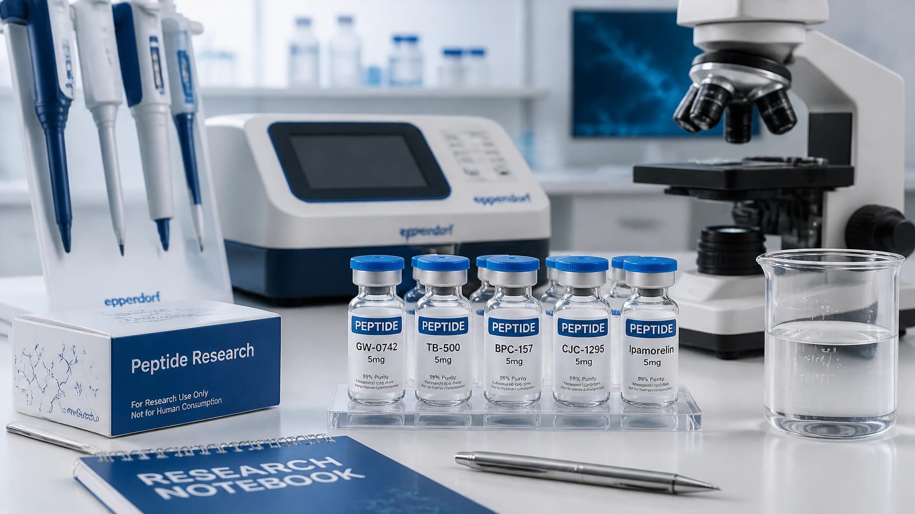 Clinical research laboratory table with scientific research equipment