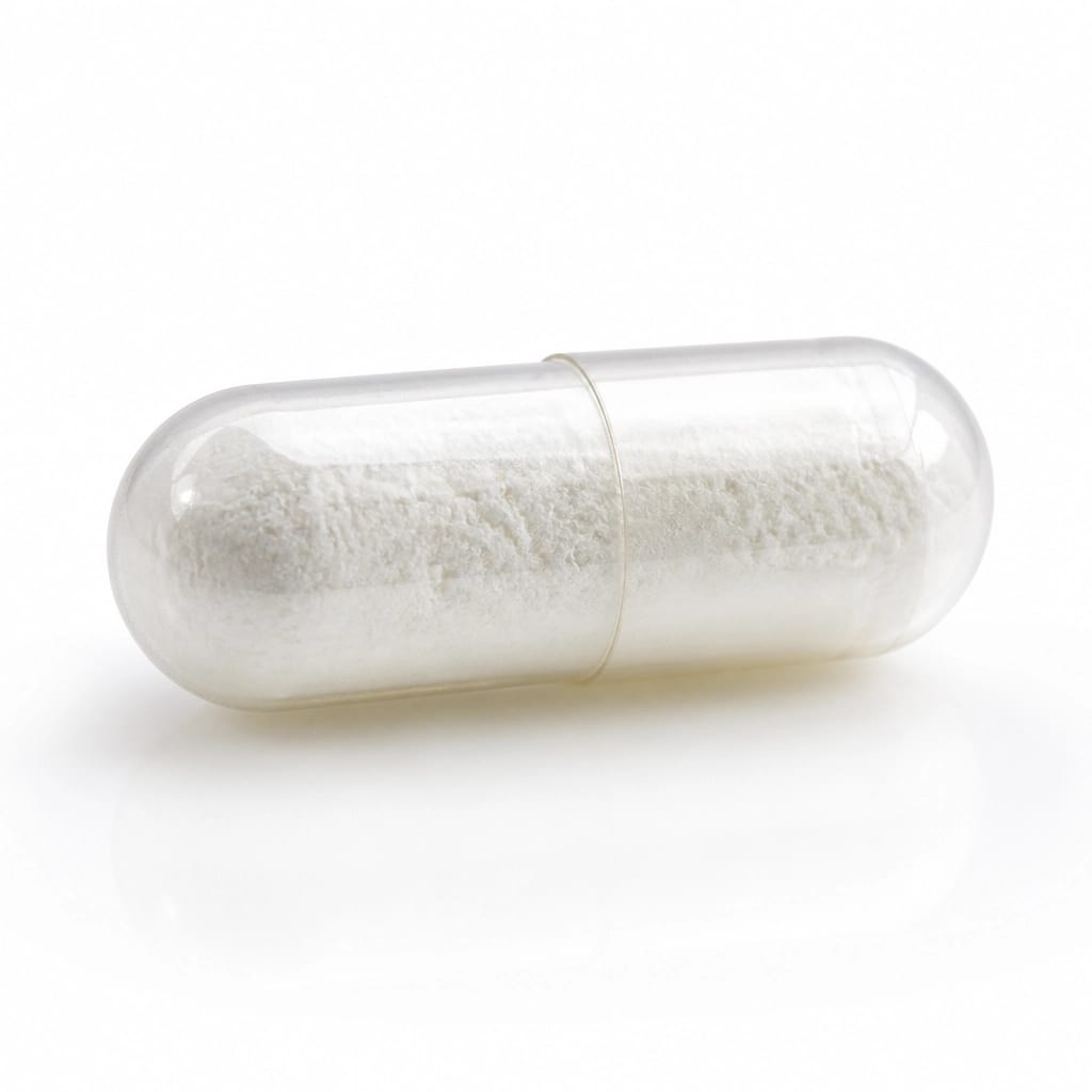 Macro detail of a high-quality gut health capsule