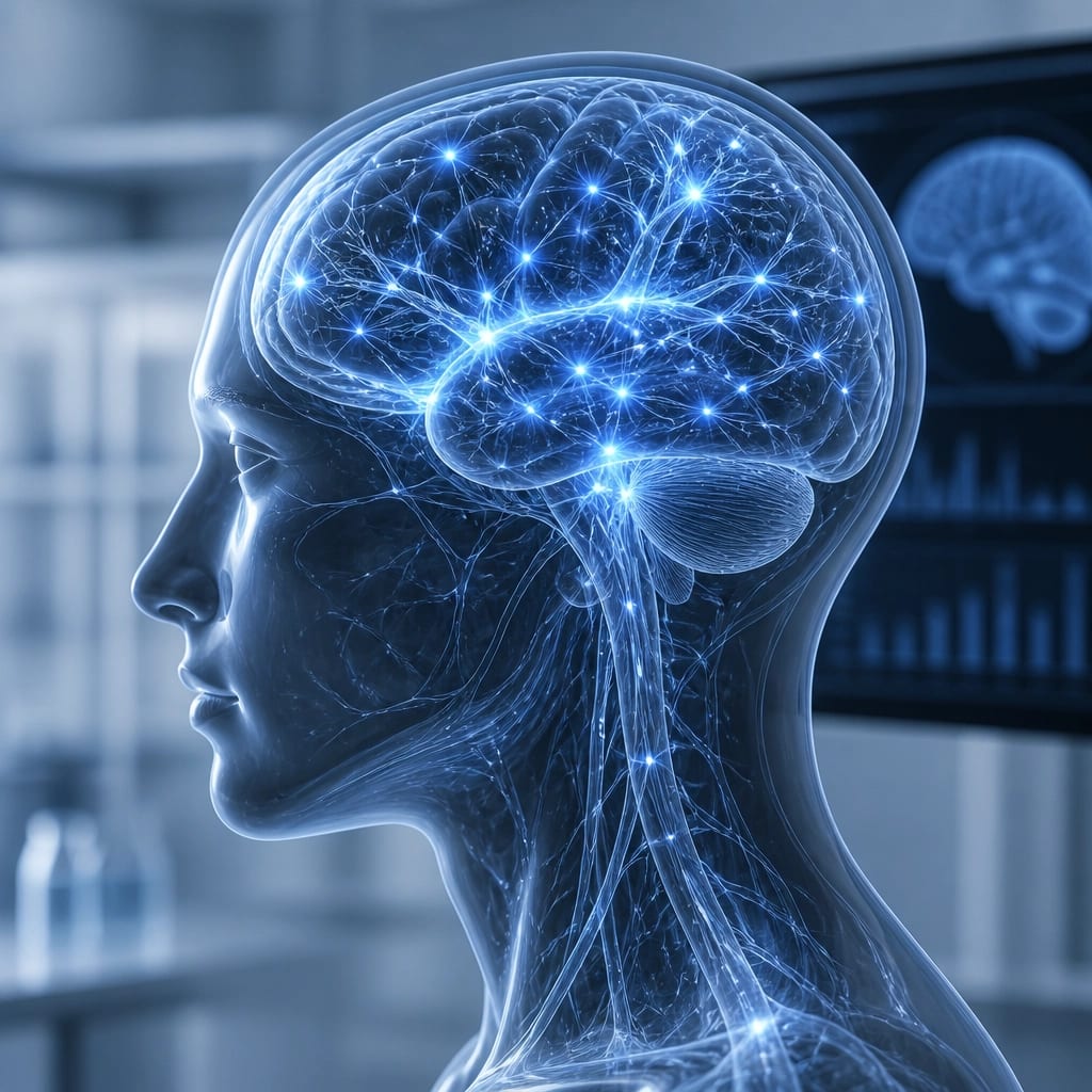 A minimalist, high-clarity conceptual image of neural pathways lighting up