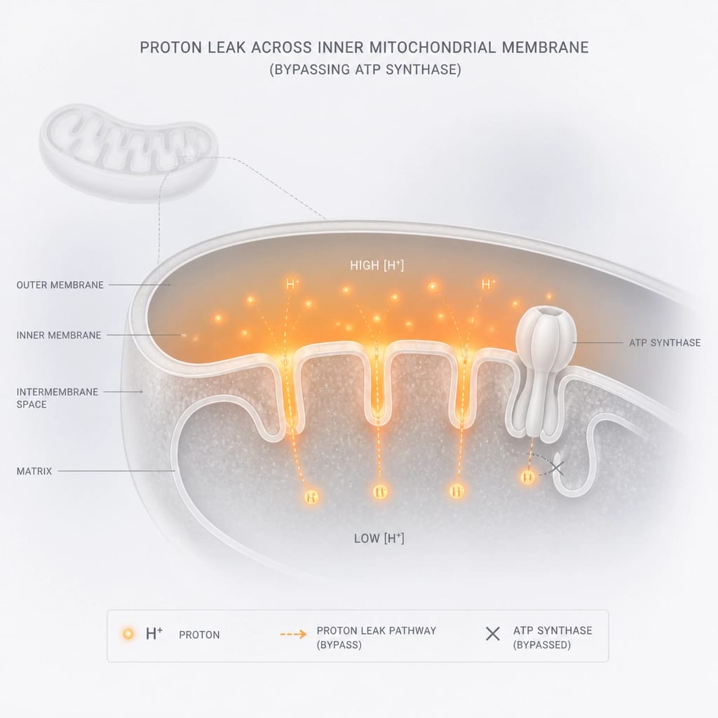 Minimalistic scientific illustration of a cell mitochondrion with a glowing orange energy gradient