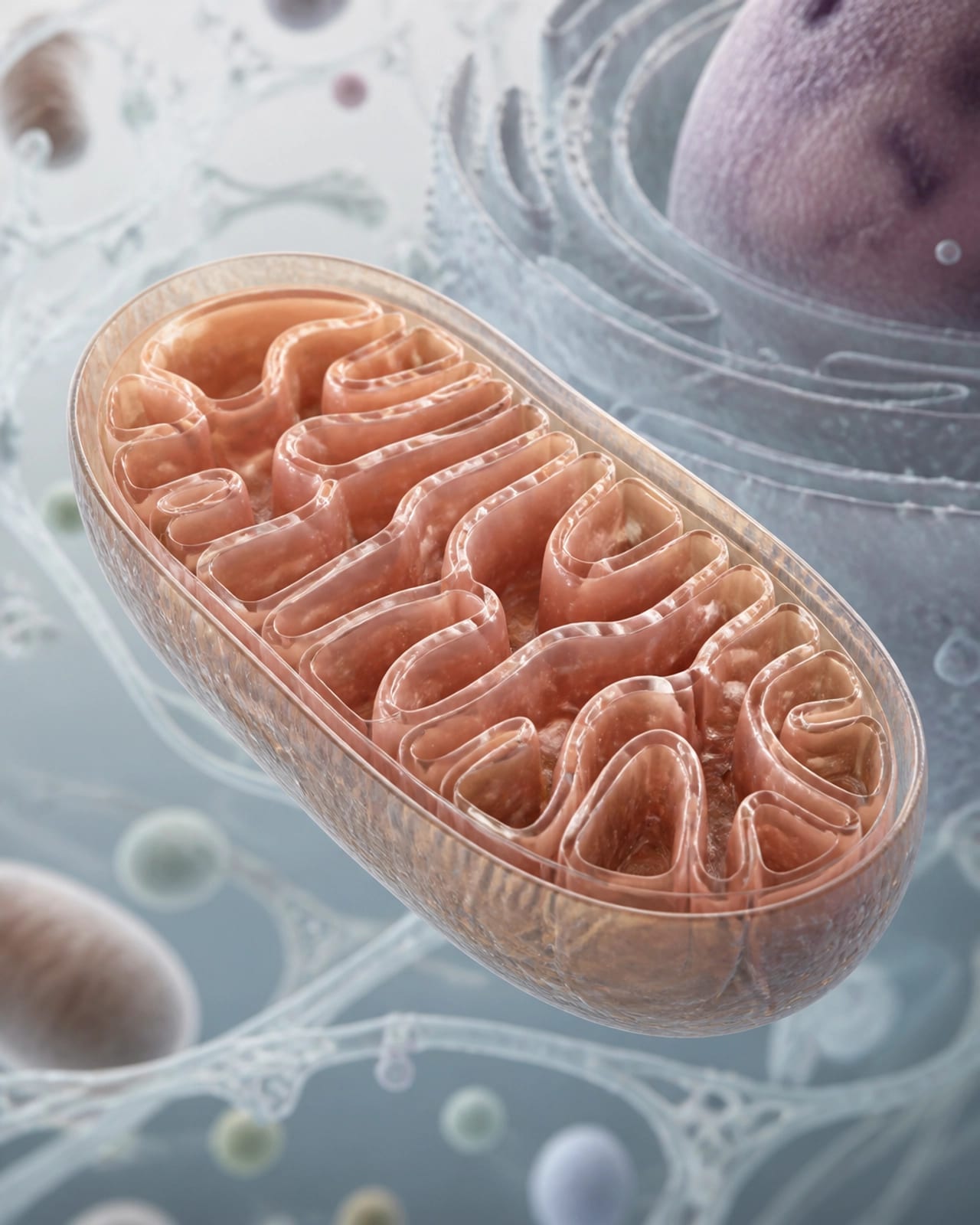 A clinical 3D rendering of a mitochondrion