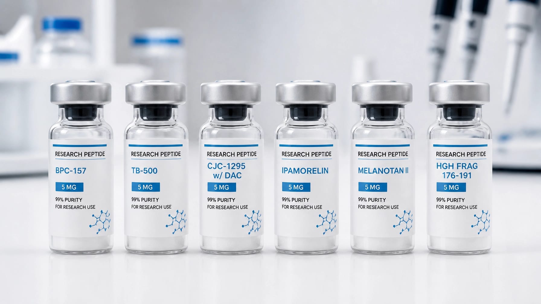 Comparative peptide research vials in laboratory setting