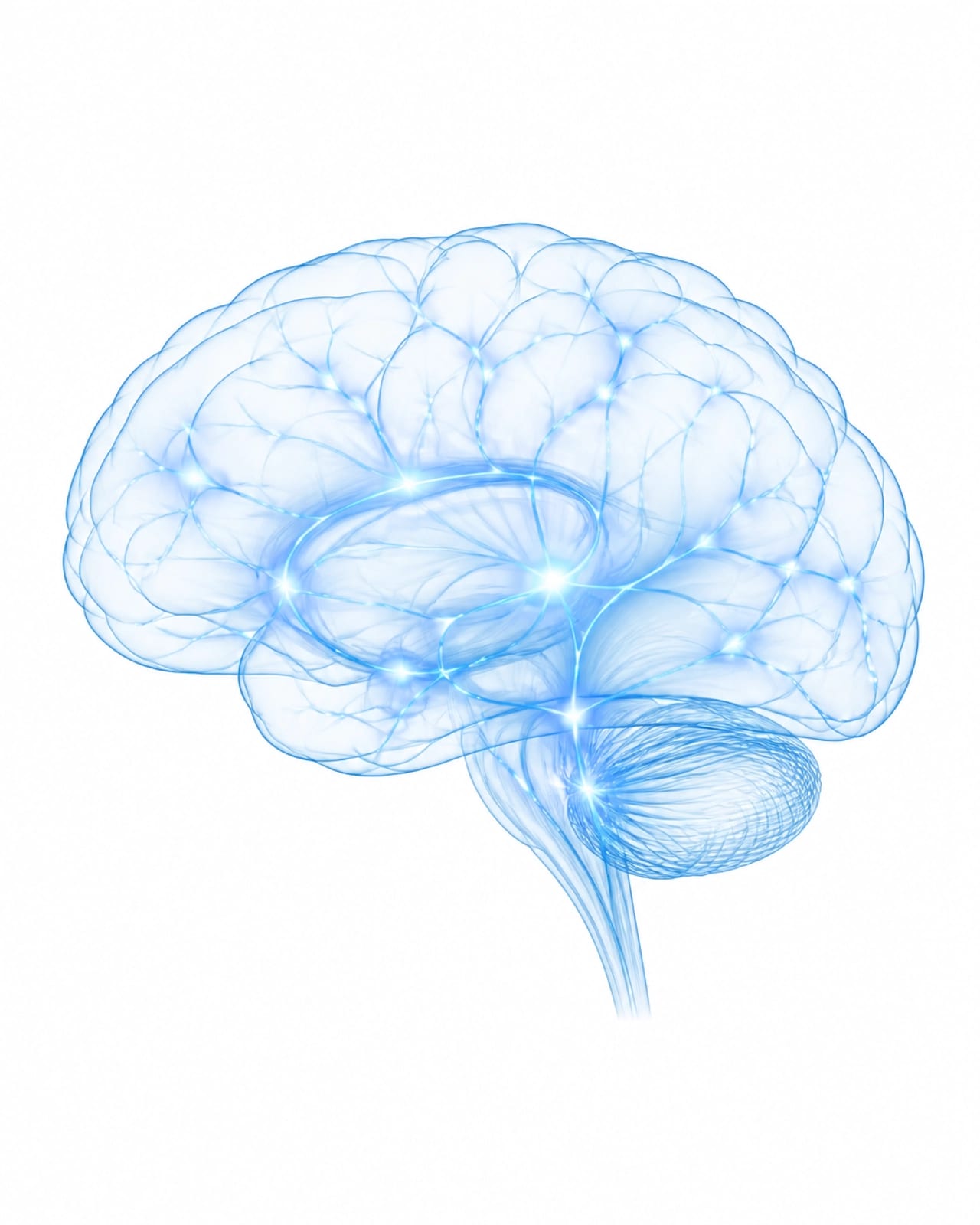 Minimalist abstract representation of neural pathways glowing with calm blue light.