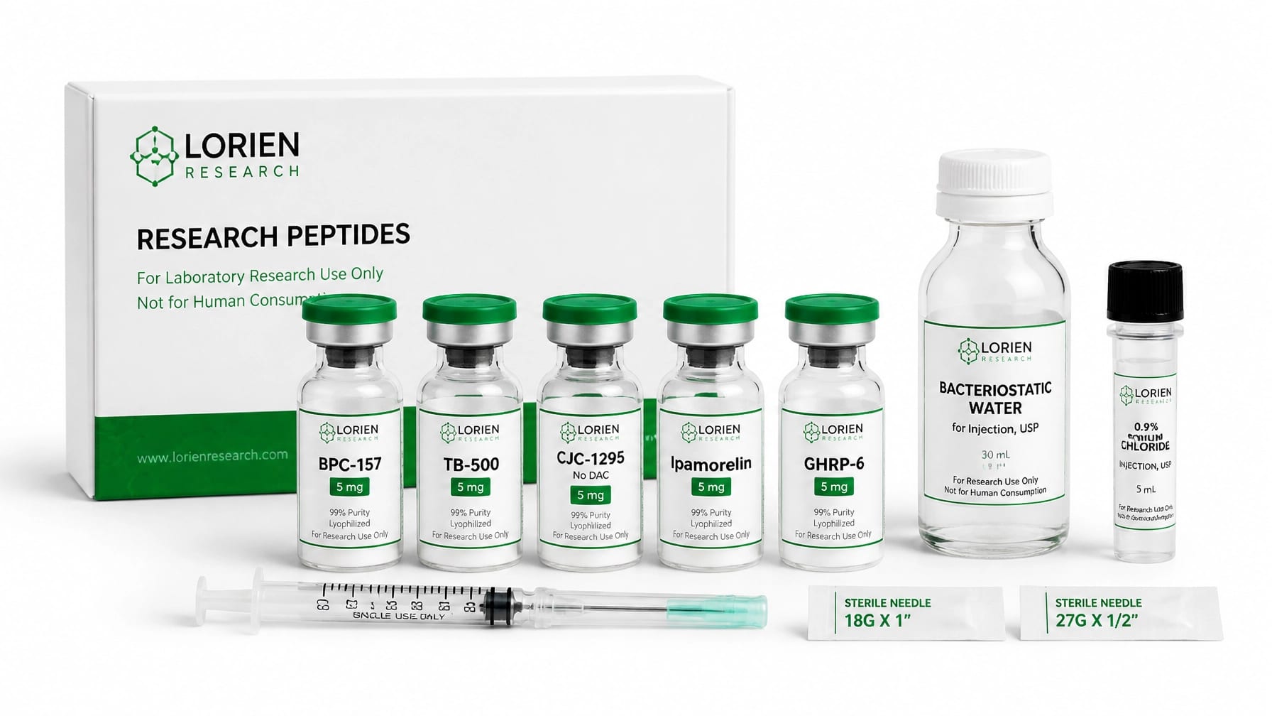 Scientific laboratory research equipment and peptide vials