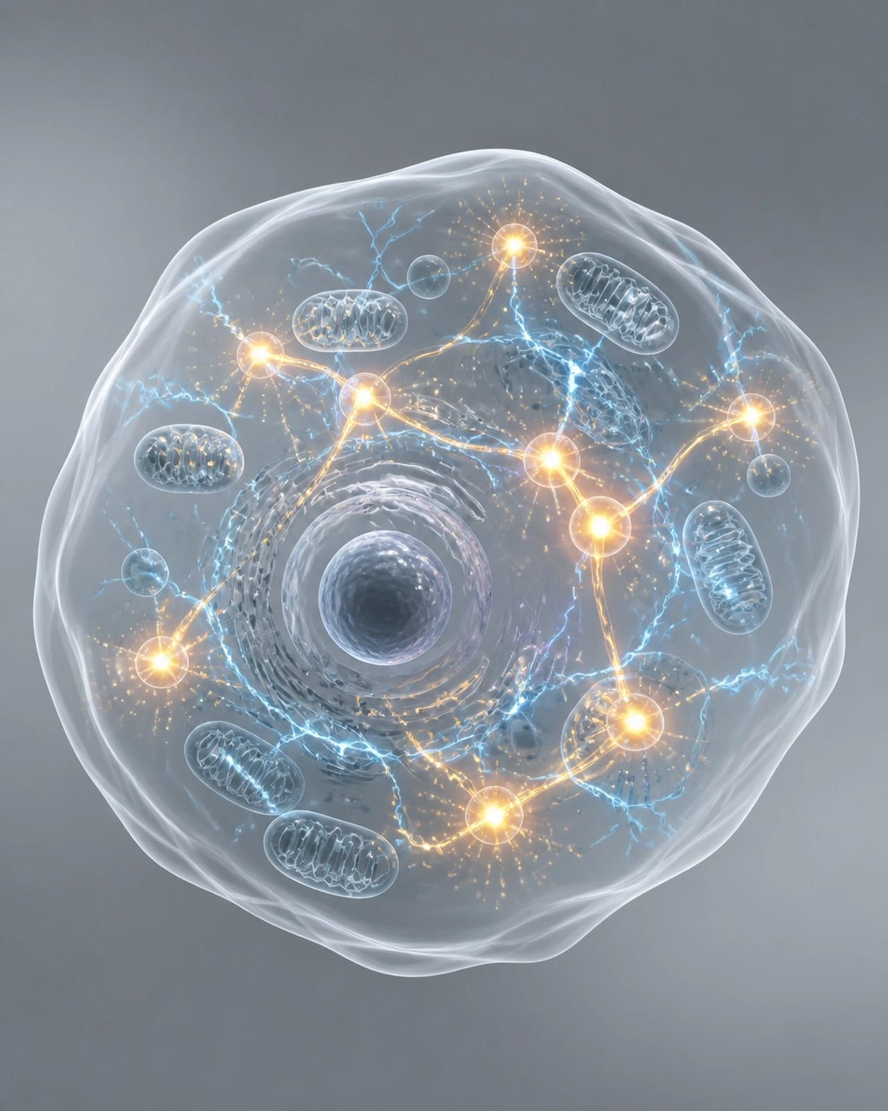 Abstract metabolic pathway visualization showing AMPK activation