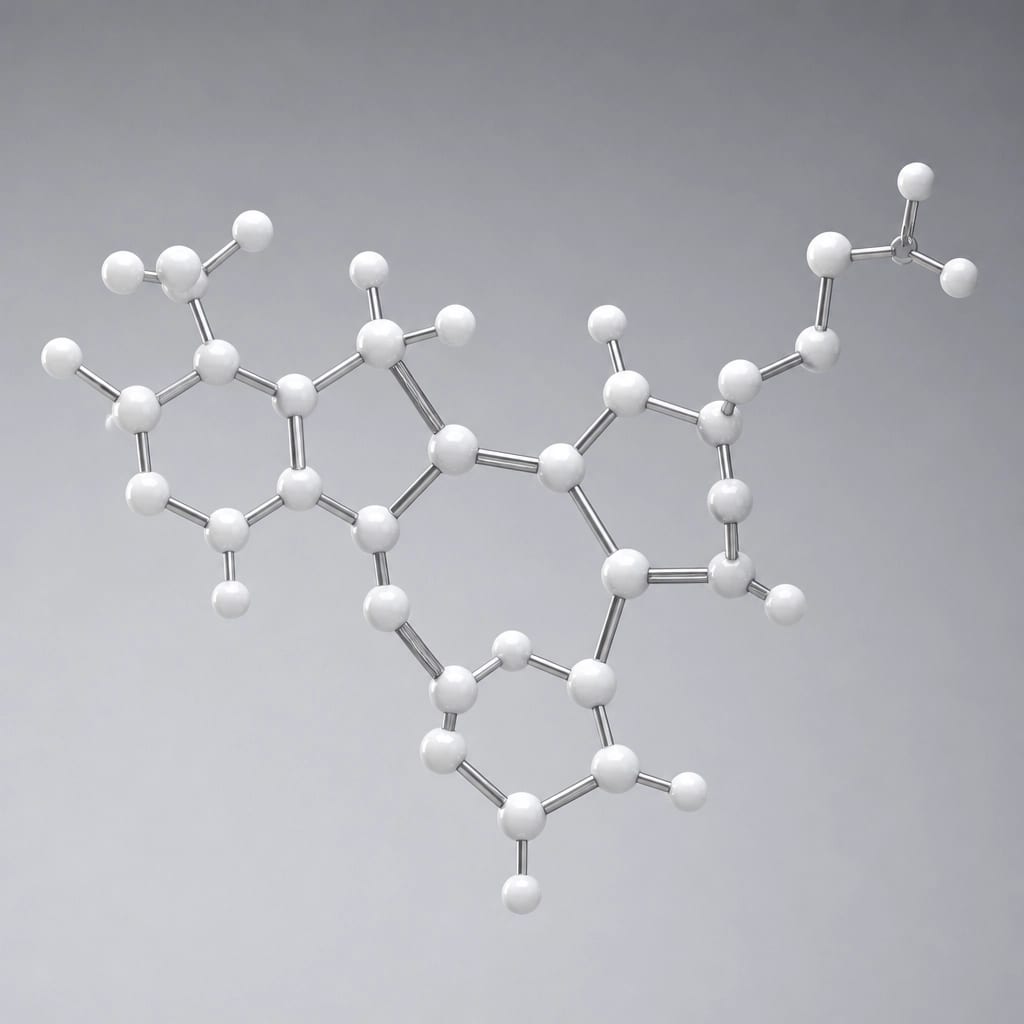 Minimalist 3D molecular structure of Sunifiram representing scientific luxury
