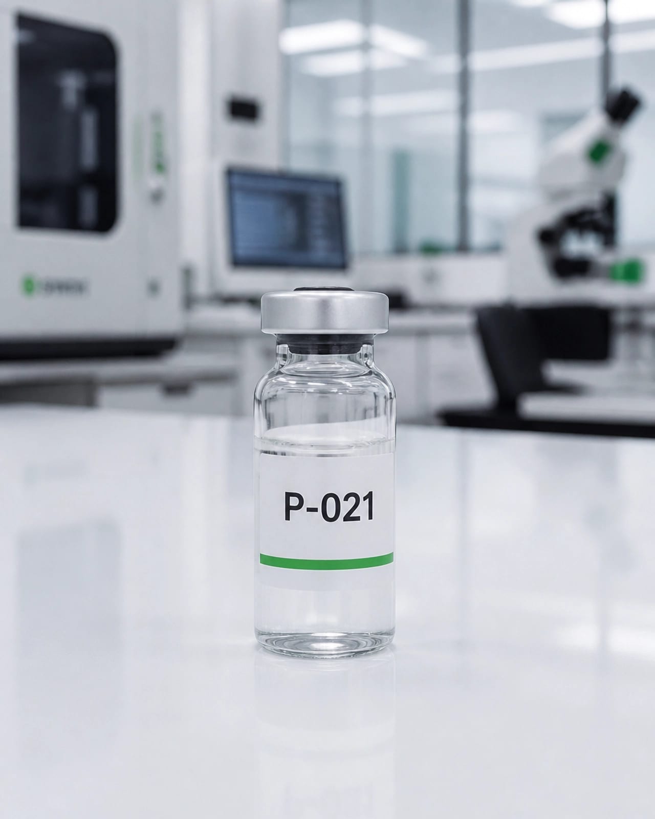 Clinical laboratory setting with P-021 vial