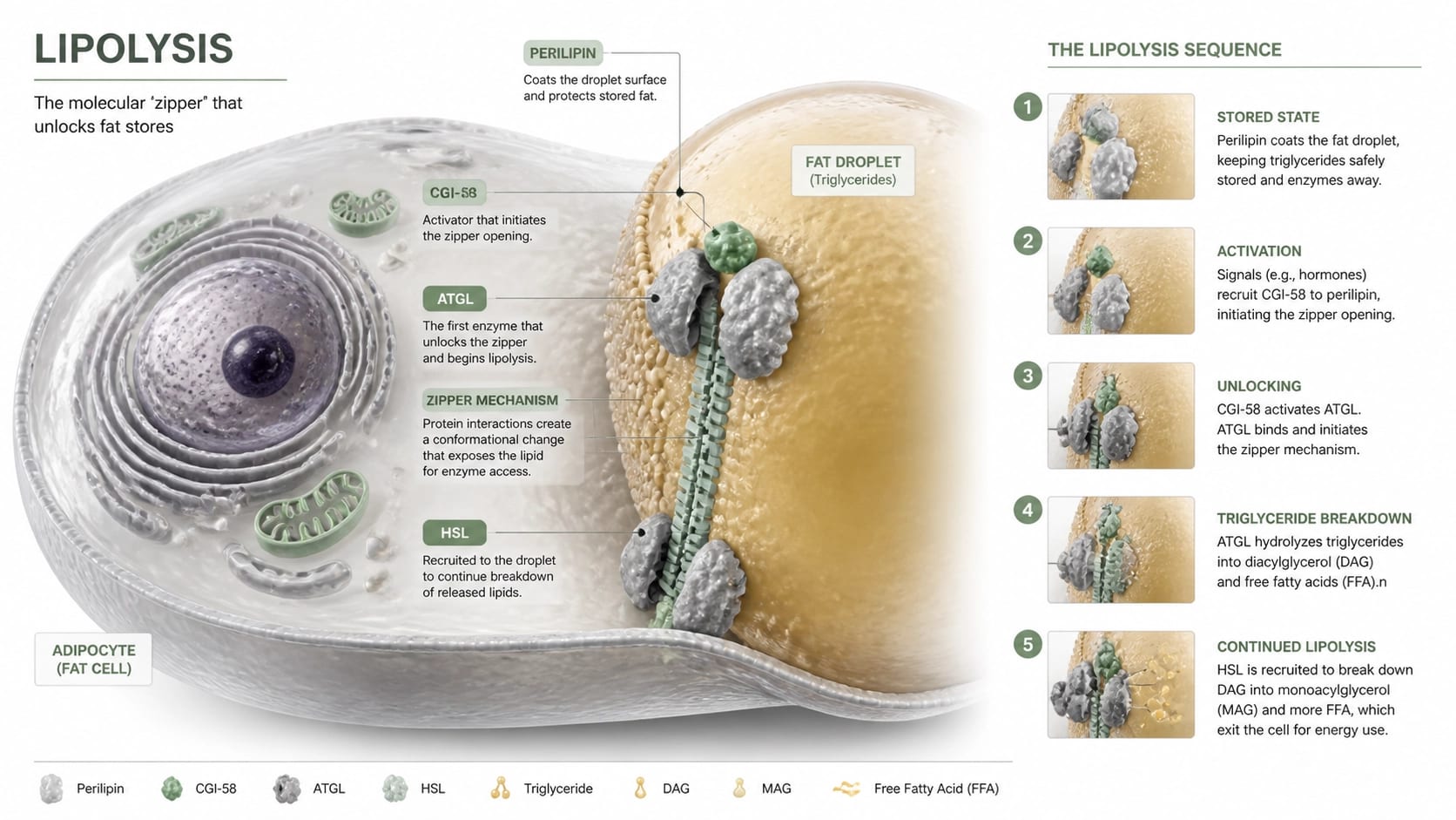 Cellular lipolysis mechanism illustration
