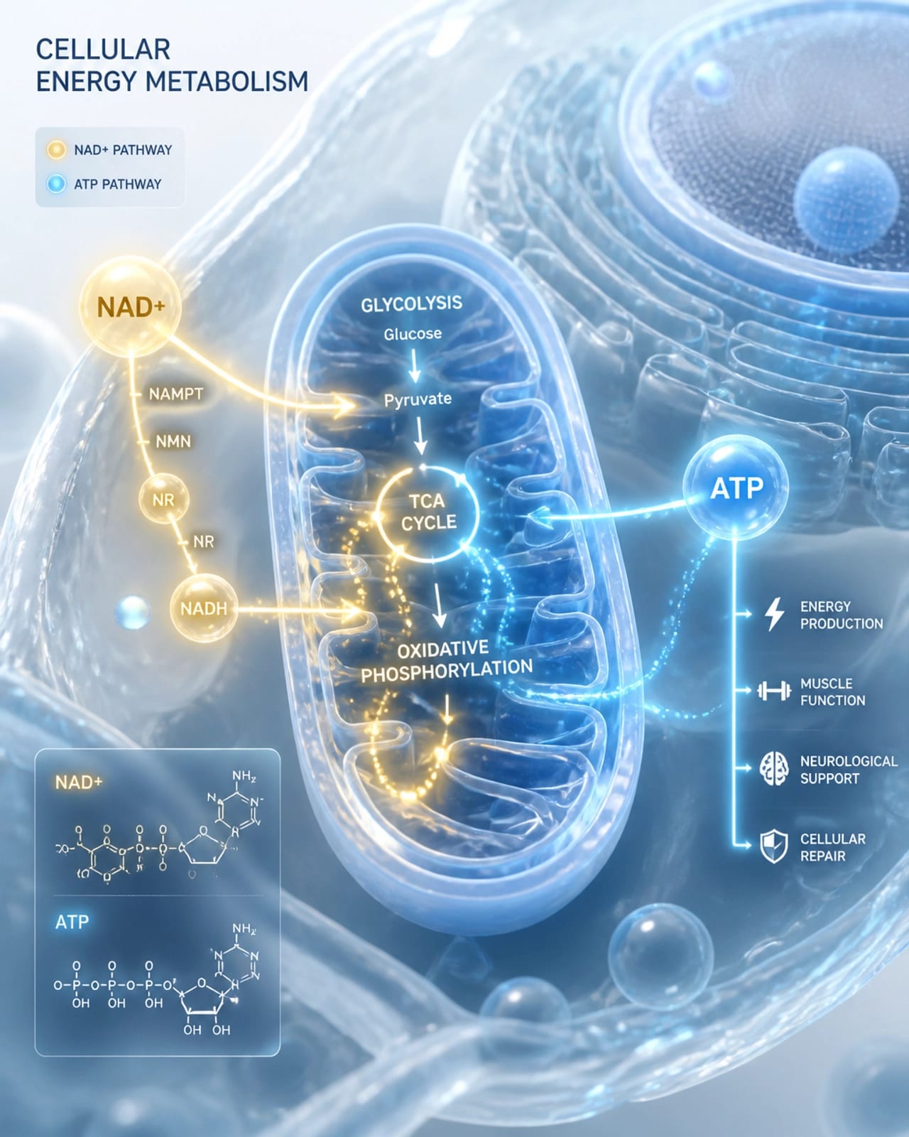 Abstract visualization of energy flow and metabolic pathways